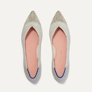 New Rothy’s The Point Diamond Metallic  Flats Cream Platinum Size 10.5